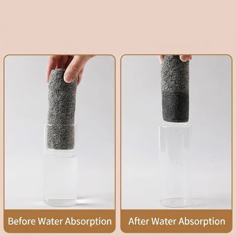 Thickened Bamboo Fiber Cleaning Cloth Super Absorbent Lint-Free Bamboo Charcoal Dishcloth Grey Kitchen Cleaning Rag Household Reusable Scouring Pad
