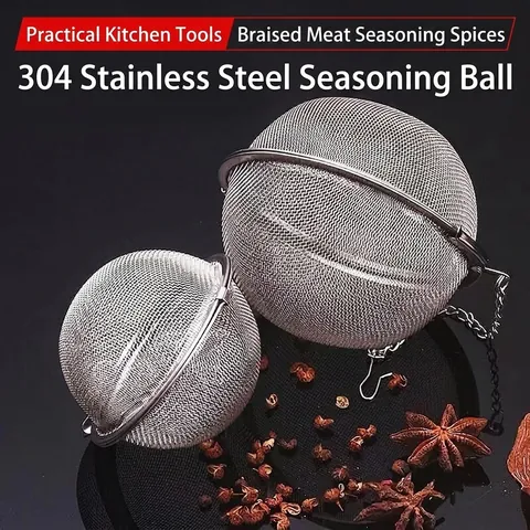 304 Stainless Steel Seasoning Ball Tea Infuser Mesh Filter With Chain Hook For Soup Cooking Brine Fine Mesh Spice Strainer Kitchen Tool