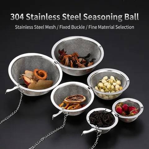304 Stainless Steel Seasoning Ball Tea Infuser Mesh Filter With Chain Hook For Soup Cooking Brine Fine Mesh Spice Strainer Kitchen Tool