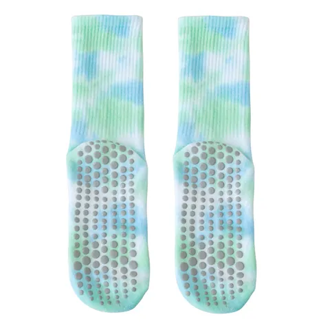 Women Professional Tie Dye Yoga Socks Non-Slip Cotton Pilates Sport Socks With Silicone Grips Breathable High Crew Socks