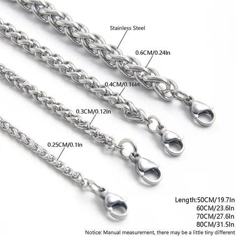 Collana a Catena Spiga in Acciaio Inossidabile Hip Hop Trecciata Link Chain Uomo Donna Colore Argento Gioielli Streetwear