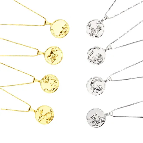 18K Vergoldet Edelstahl Chinesisches Sternzeichen Münze Anhänger Halskette Für Damen Minimalist Zwölf Zeichen Schmuck Geschenk