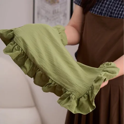 Korean Style Solid Color Ruffle Placemat Polyester Cotton Washed Look Round Rectangular Square Table Mat Home Decoration