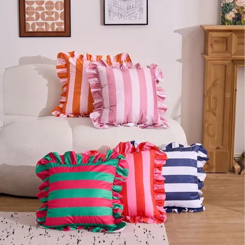 American Country Style Striped Ruffle Cushion Cover Polyester Cotton Throw Pillow Case Decorative Sofa Pillowcase For Living Room Bedroom
