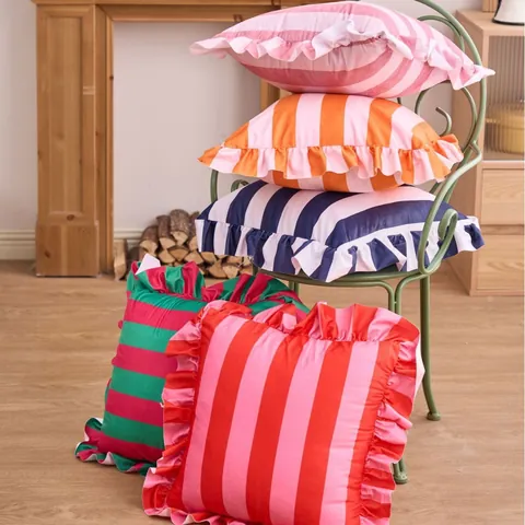 American Country Style Striped Ruffle Cushion Cover Polyester Cotton Throw Pillow Case Decorative Sofa Pillowcase For Living Room Bedroom