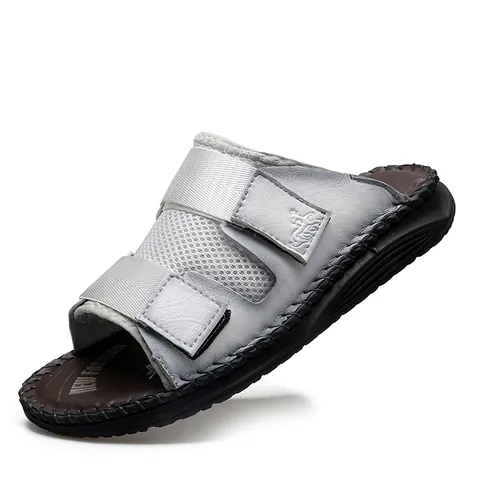 Men Women Casual Slides Large Size 37-50 Summer Sandals Microfiber Mesh Hook and Loop Beach Shoes Comfort Non-slip Footwear