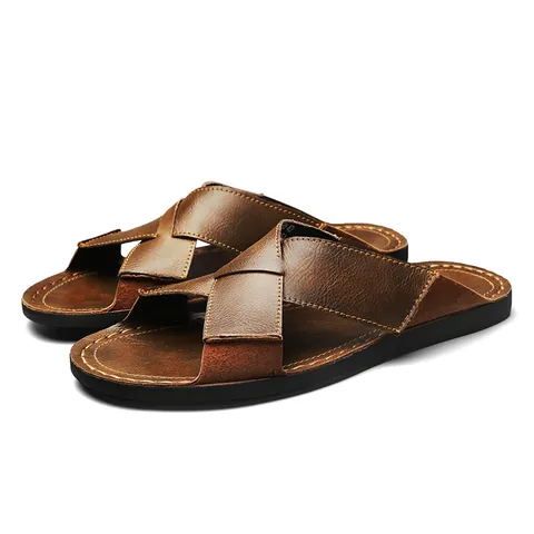 Herren Mikrofaser Leder Slides Casual Kreuzgurt Rutschfest Atmungsaktiv Outdoor Strand Sandalen Weiche Sohle Herren Sommer Flip Flops