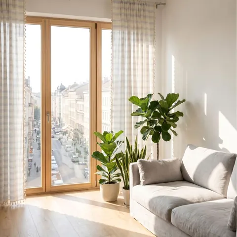 Modern Minimalist Striped Plaid Window Curtain Semi-Shading Polyester Cotton Yarn-Dyed Fabric Drapery With Tassels For Living Room Bedroom