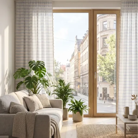 Modern Minimalist Striped Plaid Window Curtain Semi-Shading Polyester Cotton Yarn-Dyed Fabric Drapery With Tassels For Living Room Bedroom