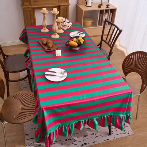 Europese Lichte Luxe Fluweel Gestreept Tafelkleed Met Rimpelrand Rechthoekig Salontafelkleed Voor Banket Huis Decor