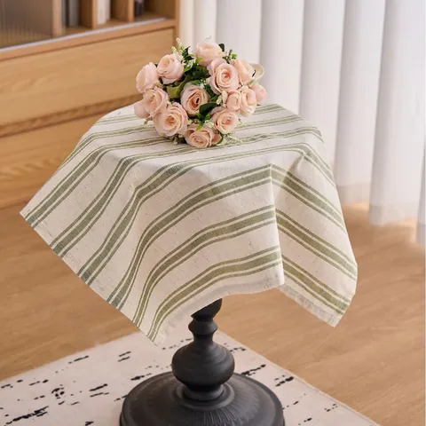 Japanischer Stil Garngefärbt Gestreift Tischdecke Polyester Baumwolle Mischung Rechteckig Couchtisch Abdeckung Für Zuhause Dekor
