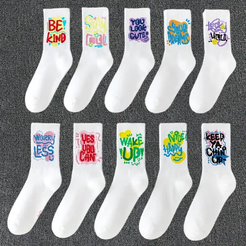 Unisex Crew Sports Socks Streetwear Graffiti Printed Letter Socks For Basketball Casual Daily Wear Polyester Socks