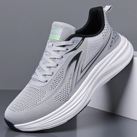 Men Breathable Flyknit Mesh Running Shoes Lightweight Soft Sole Sport Casual Sneakers Shock Absorption Non-slip Outdoor Walking Shoes For Men