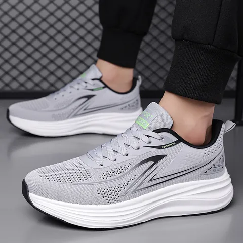 Men Breathable Flyknit Mesh Running Shoes Lightweight Soft Sole Sport Casual Sneakers Shock Absorption Non-slip Outdoor Walking Shoes For Men