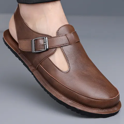 Ανδρικά Ρετρό Casual Σανδάλια Μεγάλο Μέγεθος Καλοκαιρινά Παπούτσια Παραλίας Συνθετικό Δέρμα Μεταλλική Αγκράφα Μαλακή Σόλα