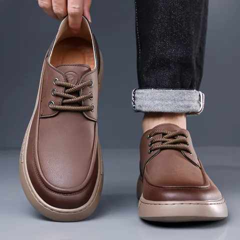 Scarpe in Pelle Uomo Business Casual Tendenza Vintage Suola Morbida Traspirante Stringate Piatte Microfibra Derby per Estate
