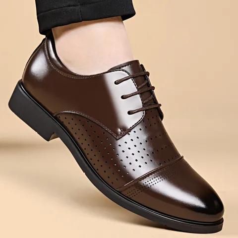 Scarpe Formale in Pelle da Uomo Traforate Traspirante Brogue Derby Scarpe per Uomo Estate Ufficio Rialzo Interno