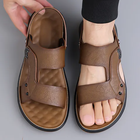 Herren Casual Mikrofaserleder Sandalen Doppelzweck Outdoor Strand Slides Rutschfest Leicht Sommer Mode Wanderschuhe