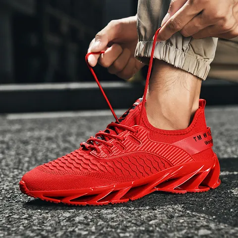 Chaussures de Course pour Hommes Respirantes Flyknit Sneakers Semelle Blade Creuse Légères Chaussures de Sport pour Jogging Extérieur