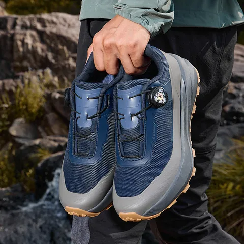 Men's Outdoor Hiking Shoes Breathable Mesh Anti-slip Trekking Sneakers With Rotating Buckle Lacing System For Mountain Climbing Running