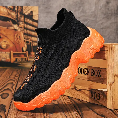 Unisex Breathable Flyknit Sock Sneakers Casual Lightweight Wavy Sole Sports Shoes for Men Women Fashion Hiking Walking Shoes