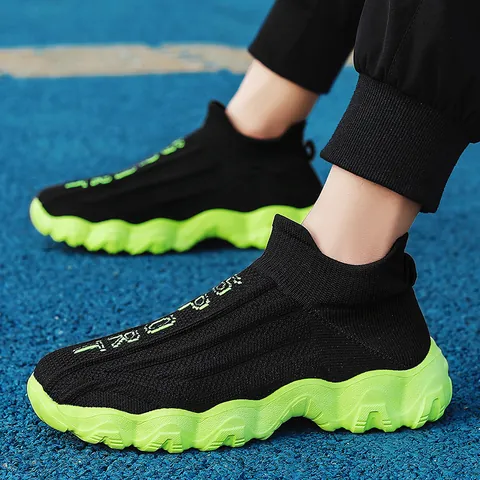 Unisex Breathable Flyknit Sock Sneakers Casual Lightweight Wavy Sole Sports Shoes for Men Women Fashion Hiking Walking Shoes