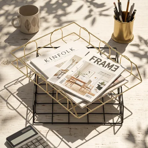 Iron Hollow Storage Basket Office File Document Organizer Desktop Stationery Holder Nordic Minimalist Metal Wire Book Bin
