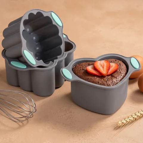 Moule à Gâteau en Silicone Résistant à la Chaleur Cœur Rond Carré Bord Cannelé Double Poignée Plaque de Cuisson