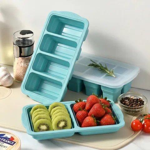 Silicone Soup Freezer Tray With Lid Divided Food Storage Container Portion Control Mold For Baby Food Broth Sauces Molds
