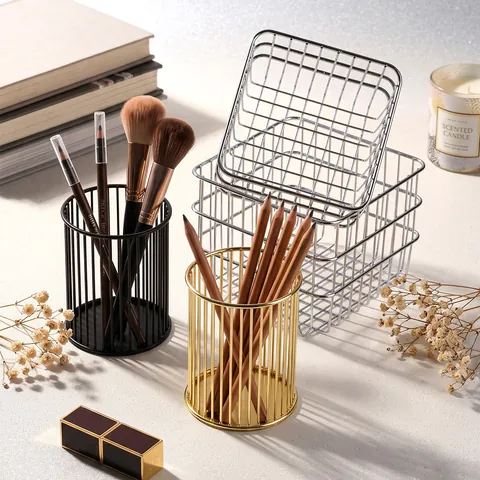 Modern Hollow Metal Storage Basket Iron Grid Desktop Organizer For Fruit Snack Miscellaneous Kitchen Office Countertop Basket