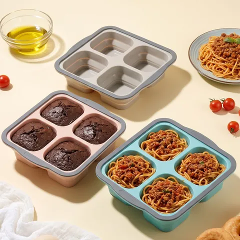Collapsible Silicone Divided Food Storage Container With Lid Microwave Safe Reusable Meal Prep Freezer Tray Kitchen Storage