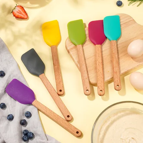 Mini Silicone Spatula With Wooden Handle Heat Resistant Baking Tool For Cake Cream Jam Spreading Kids Food Supplement Kitchen Utensil