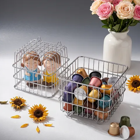 Modern Hollow Metal Storage Basket Iron Grid Desktop Organizer For Fruit Snack Miscellaneous Kitchen Office Countertop Basket