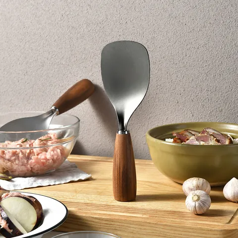 Standing Rice Scoop Pure Titanium Spoon With Acacia Wood Handle Heat Resistant Nonstick Rice Shovel For Kitchen Daily Home Cooking Utensils