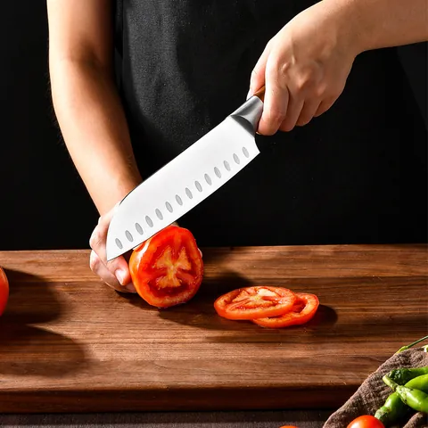 Stainless Steel Kitchen Knife Set 7 Piece High Carbon Steel Chef Cleaver Sharpener Scissors With Rotating Acrylic Stand