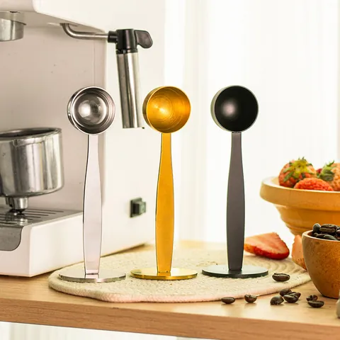 2-in-1 Stainless Steel Coffee Measuring Scoop and Tamper Standing Espresso Press Tamper Spoon For Coffee Beans Powder Professional Kitchen Accessories