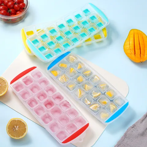 Silicone Ice Cube Tray With Lid Multiple Cells Square Ice Mold Easy Release Flexible Bottom For Whiskey Cocktail Beverage