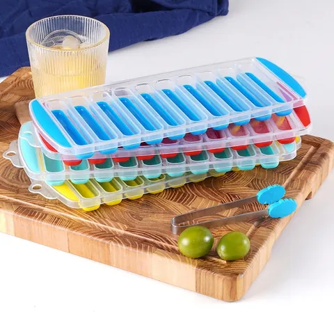 Silicone PP Long Strip Ice Cube Mold With Lid Easy Release Flexible Ice Tray For Whiskey Bottles Home Bar Kitchen Tool