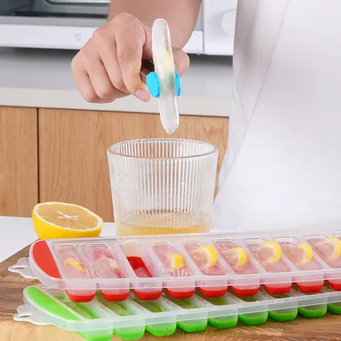 Silicone PP Long Strip Ice Cube Mold With Lid Easy Release Flexible Ice Tray For Whiskey Bottles Home Bar Kitchen Tool