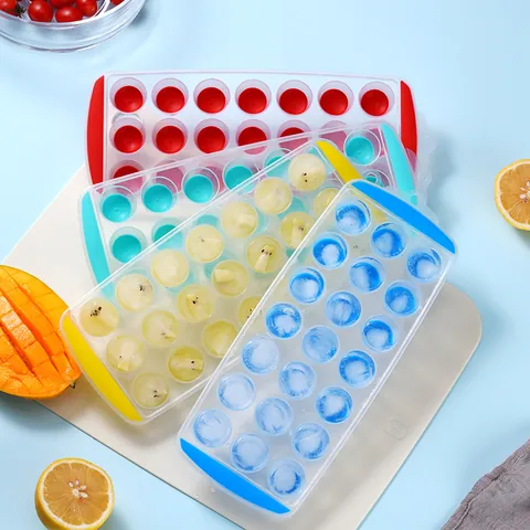 Round Ice Cube Tray With Soft Silicone Bottom For Easy Release Multi Hole Ice Ball Mold For Chilled Drinks Summer Kitchen Storage