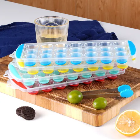 Round Ice Cube Tray With Soft Silicone Bottom For Easy Release Multi Hole Ice Ball Mold For Chilled Drinks Summer Kitchen Storage