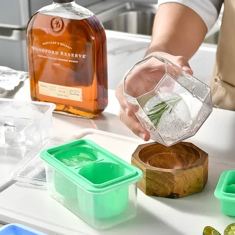 Silicone Ice Cube Mold With Lid Food Grade Easy Release Round Sphere And Square Ice Cube Tray For Whiskey Cocktail Drinks