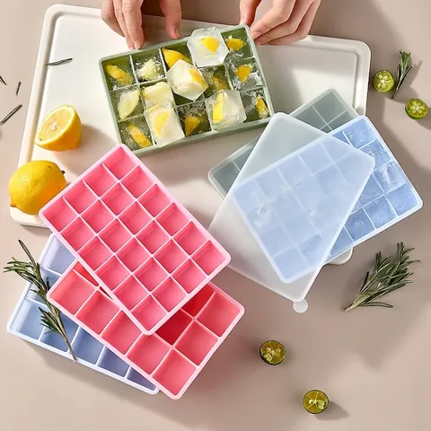 Food Grade Silicone Ice Cube Tray With Lid Square Whiskey Ice Maker Mold Flexible Reusable For Bar Party Home Kitchen Accessory