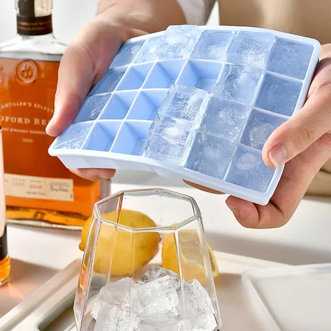 Food Grade Silicone Ice Cube Tray With Lid Square Whiskey Ice Maker Mold Flexible Reusable For Bar Party Home Kitchen Accessory
