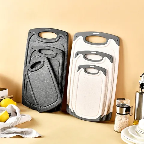 Set di 3 Taglieri in Paglia di Grano PP Tagliere a Doppio Lato Antiscivolo Con Foro di Sospensione Utensili da Cucina per Casa Campeggio