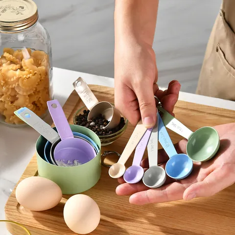 10 Piece Multicolor Stainless Steel Measuring Cups and Spoons Set with Engraved Markings for Baking Cooking Kitchen Measuring Tools