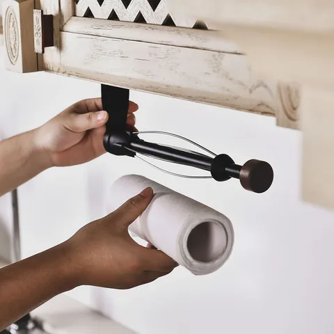Stainless Steel Paper Towel Holder Wall Mounted Kitchen Roll Rack With Wood Accent Black Bathroom Cabinet Storage Organizer