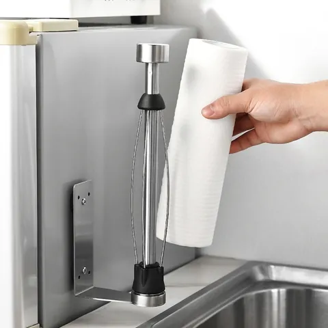 Stainless Steel Magnetic Kitchen Paper Towel Holder Wall Mounted Drill-Free Paper Rack For Cabinet Storage Organizer