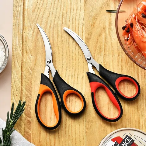 Stainless Steel Seafood Scissors Multi Purpose Kitchen Shears For Shrimp Lobster Crab Curved Blade Shell Peeler Tool
