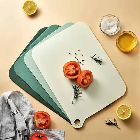 Multi-Functional Plastic Cutting Board Set With Hanging Hole Measurement Scale Morandi Green Chopping Board Kitchen